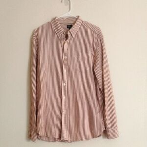 L.L. Bean Casual Button Down Shirt Brown and White Mens Large